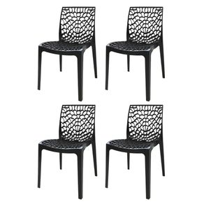 1 Kit 4 Cadeiras Empilhavel Inmetro Gruv Rivatti 45 cm -Largura- Monobloco em Polipropileno -PP- Preto